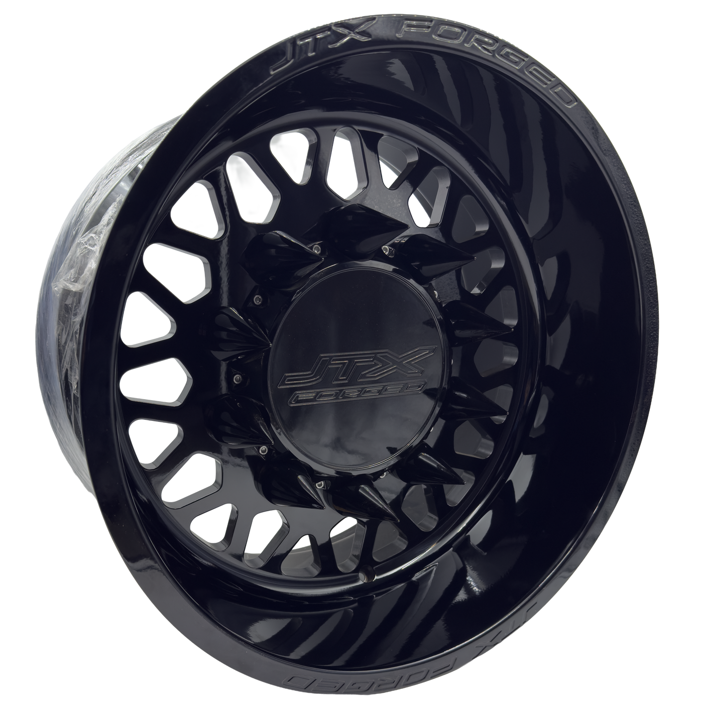 Duely Custom Black Rims JTX Forged Combat Gloss Black Dually Wheels With Super Single Front ...